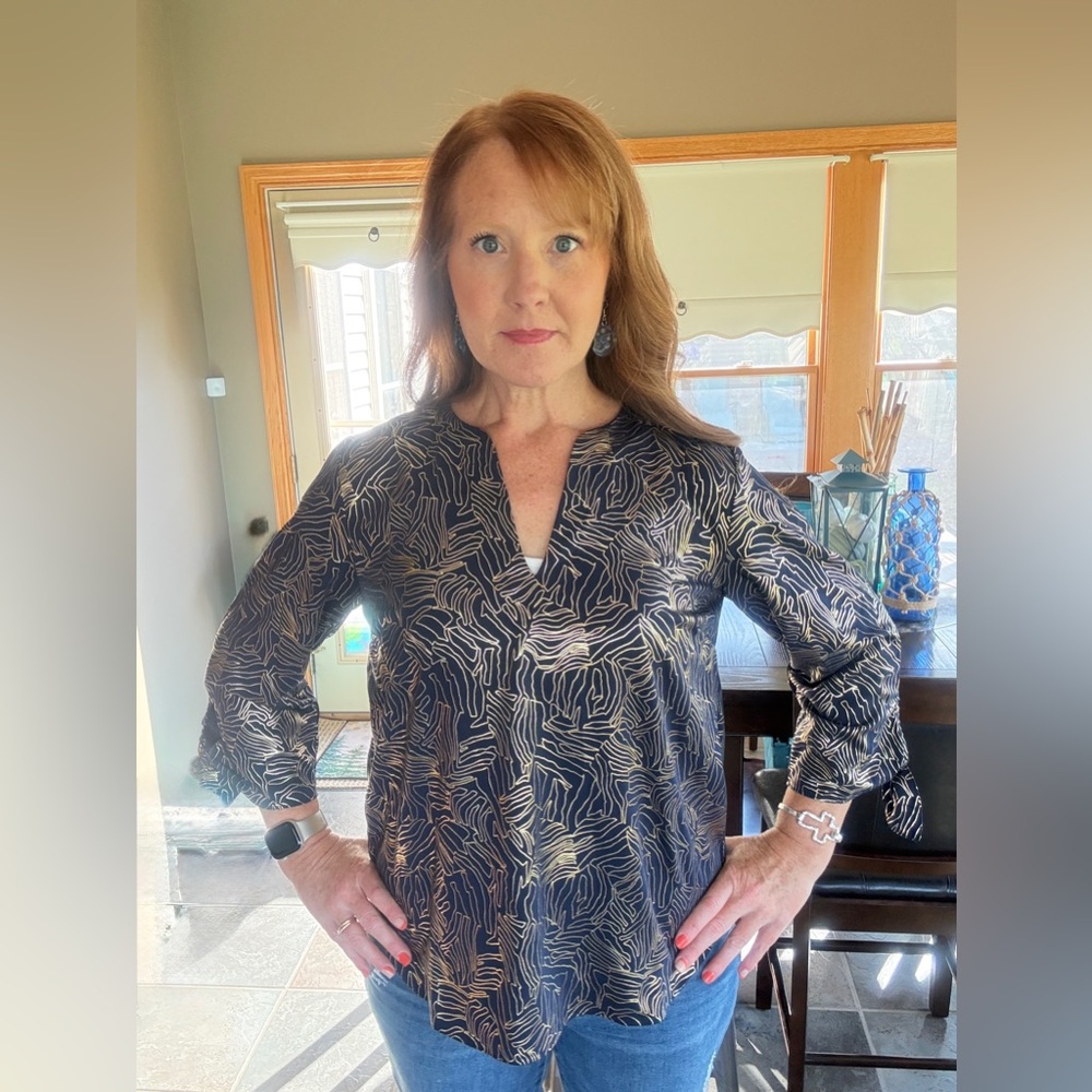 Michael Kors Navy and Gold Blouse